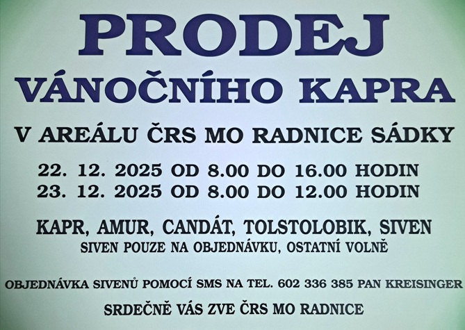 Plakát – Prodej vánočního kapra 2025